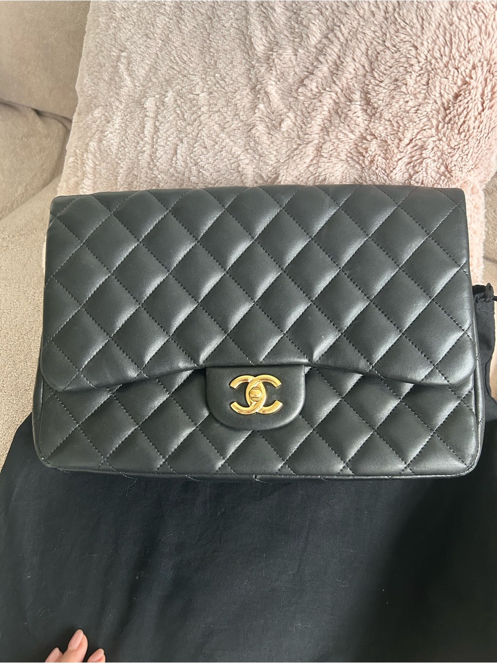 CHANEL Jumbo Timeless Black Quilted Shoulder Bag with Gold CC Turn-Lock